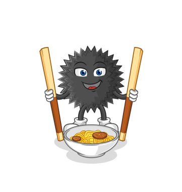 the sea urchin eat noodle cartoon. character mascot vecto