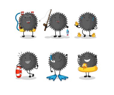 the sea urchin water activity group. cartoon mascot vecto