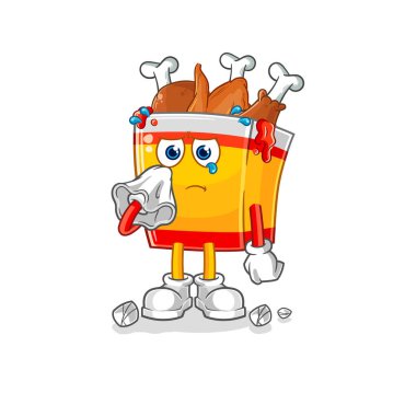 the fried chicken cry with a tissue. cartoon mascot vecto