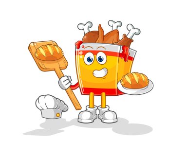the fried chicken baker with bread. cartoon mascot vecto
