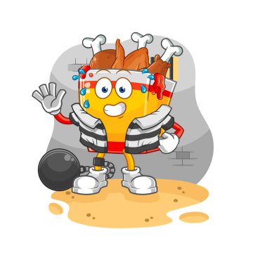 the fried chicken criminal in jail. cartoon characte