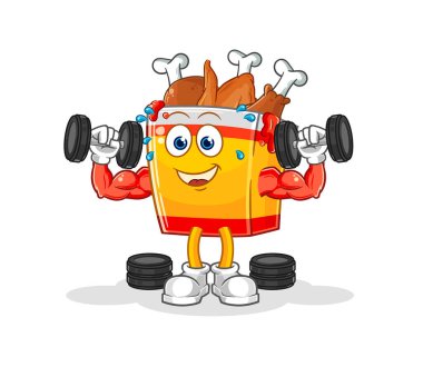 the fried chicken weight training illustration. character vecto