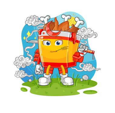 the fried chicken samurai cartoon. cartoon mascot vecto