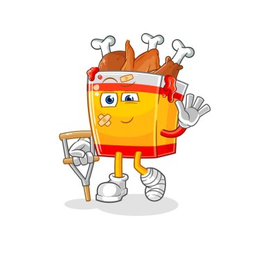 the fried chicken sick with limping stick. cartoon mascot vecto