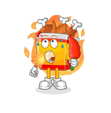 the fried chicken eat hot chilie mascot. cartoon vecto