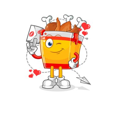 the fried chicken hold love letter illustration. character vecto