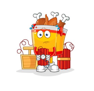the fried chicken holding dynamite character. cartoon mascot vecto