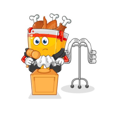 the fried chicken judge holds gavel. character vecto