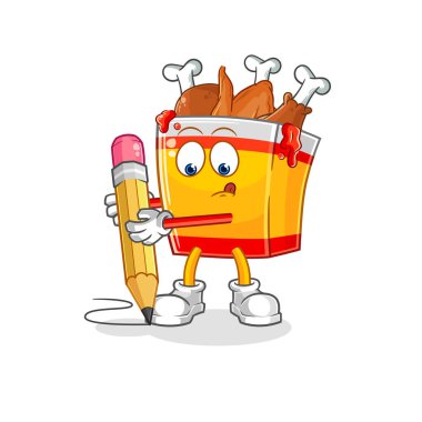 the fried chicken write with pencil. cartoon mascot vecto
