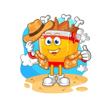 the fried chicken go on vacation. cartoon mascot vecto