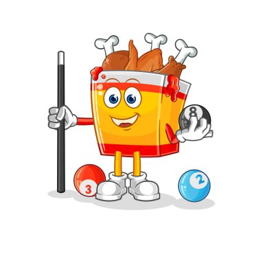 the fried chicken plays billiard character. cartoon mascot vecto