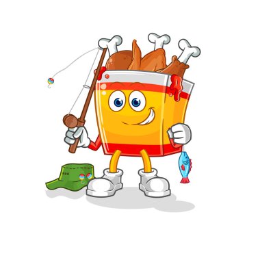 the fried chicken fisherman illustration. character vecto