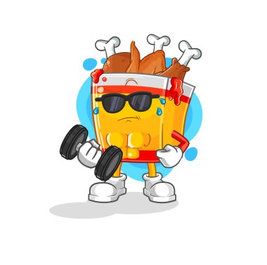 the fried chicken lifting dumbbell vector. cartoon characte