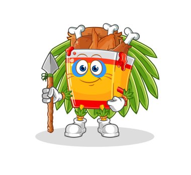 the fried chicken tribal man mascot. cartoon vecto
