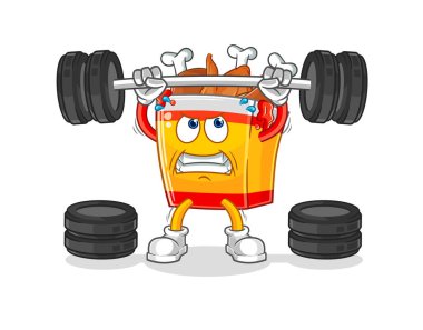 the fried chicken lifting the barbell character. cartoon mascot vecto
