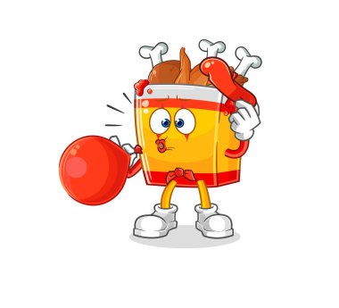 the fried chicken pantomime blowing balloon. cartoon mascot vecto