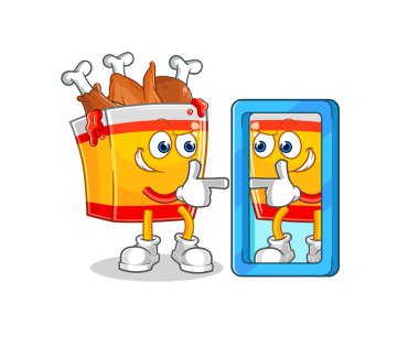 the fried chicken looking into mirror cartoon. cartoon mascot vecto