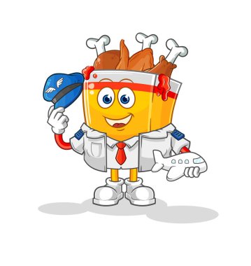 the fried chicken pilot mascot. cartoon vecto