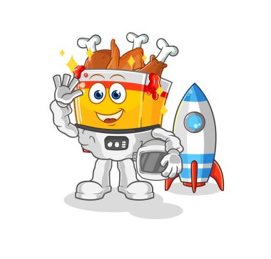 the fried chicken astronaut waving character. cartoon mascot vecto