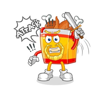 the fried chicken knights attack with sword. cartoon mascot vecto