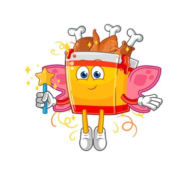 the fried chicken fairy with wings and stick. cartoon mascot vecto
