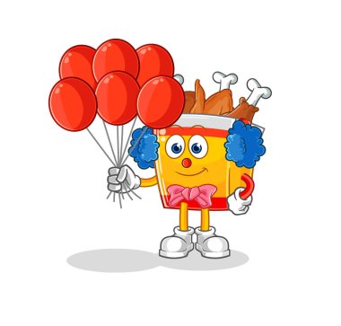 the fried chicken clown with balloons vector. cartoon characte