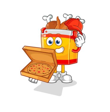 the fried chicken pizza delivery boy vector. cartoon characte