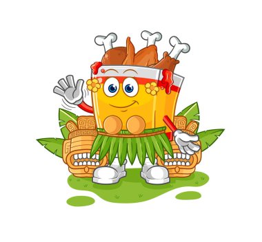the fried chicken hawaiian waving character. cartoon mascot vecto