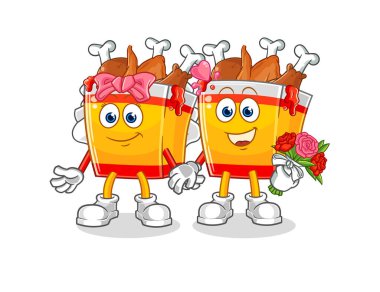 the fried chicken wedding cartoon. cartoon mascot vecto