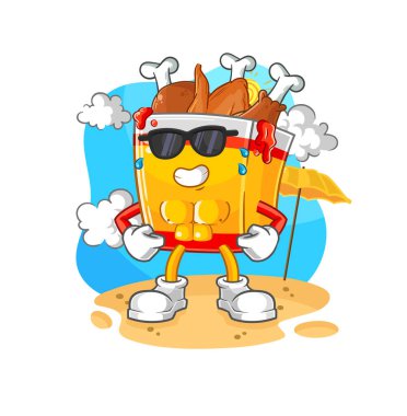 the fried chicken sunbathing in summer. character vecto