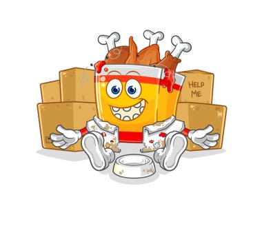 the fried chicken homeless character. cartoon mascot vecto