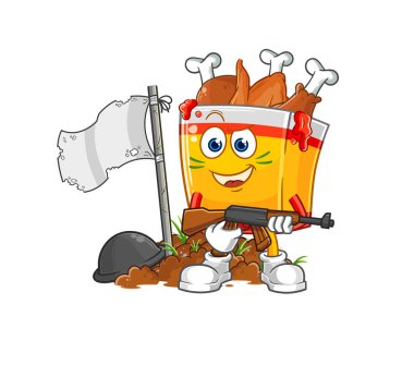 the fried chicken army character. cartoon mascot vecto