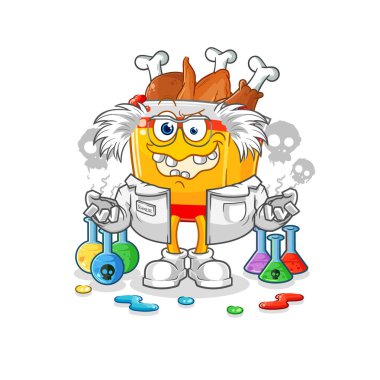 the fried chicken mad scientist illustration. character vecto