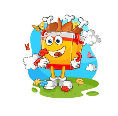the fried chicken pick flowers in spring. character vecto