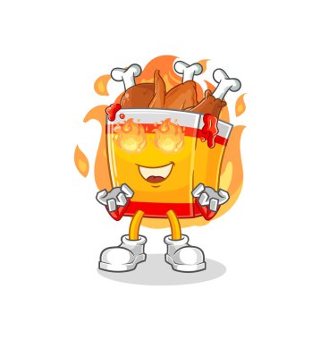 the fried chicken on fire mascot. cartoon vecto
