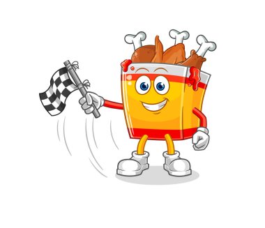the fried chicken hold finish flag. cartoon mascot vecto