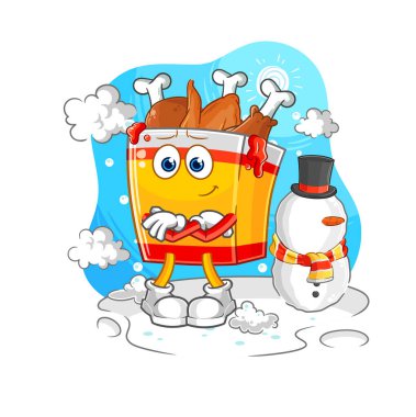 the fried chicken in cold winter character. cartoon mascot vecto