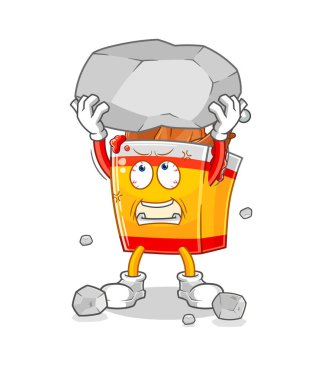 the fried chicken lifting rock cartoon character vecto