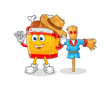 the fried chicken with scarecrows cartoon character vecto