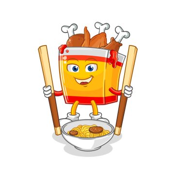 the fried chicken eat noodle cartoon. character mascot vecto