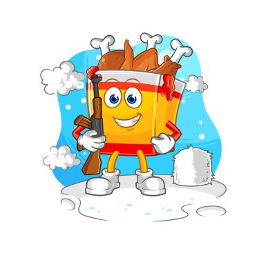 the fried chicken soldier in winter. character mascot vecto