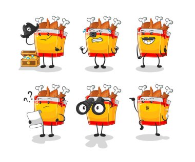 the fried chicken Pirate group character. cartoon mascot vecto