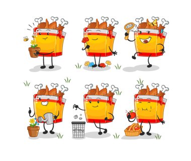 the fried chicken save the earth group. cartoon masco