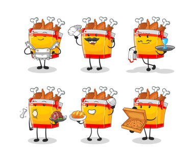 the fried chicken restaurant group character. cartoon mascot vecto