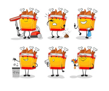 the fried chicken cleaning group character. cartoon mascot vecto