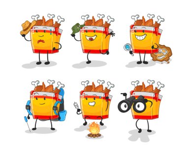 the fried chicken adventure group character. cartoon mascot vecto