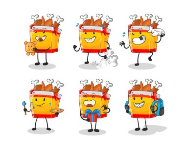 the fried chicken children group character. cartoon mascot vecto
