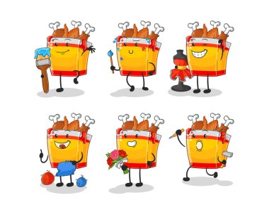 the fried chicken artist group character. cartoon mascot vecto