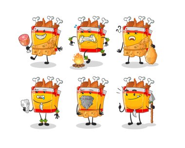 the fried chicken primitive man group character. mascot vecto