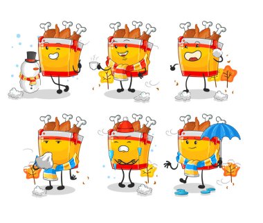 the fried chicken in cold weather character mascot vecto